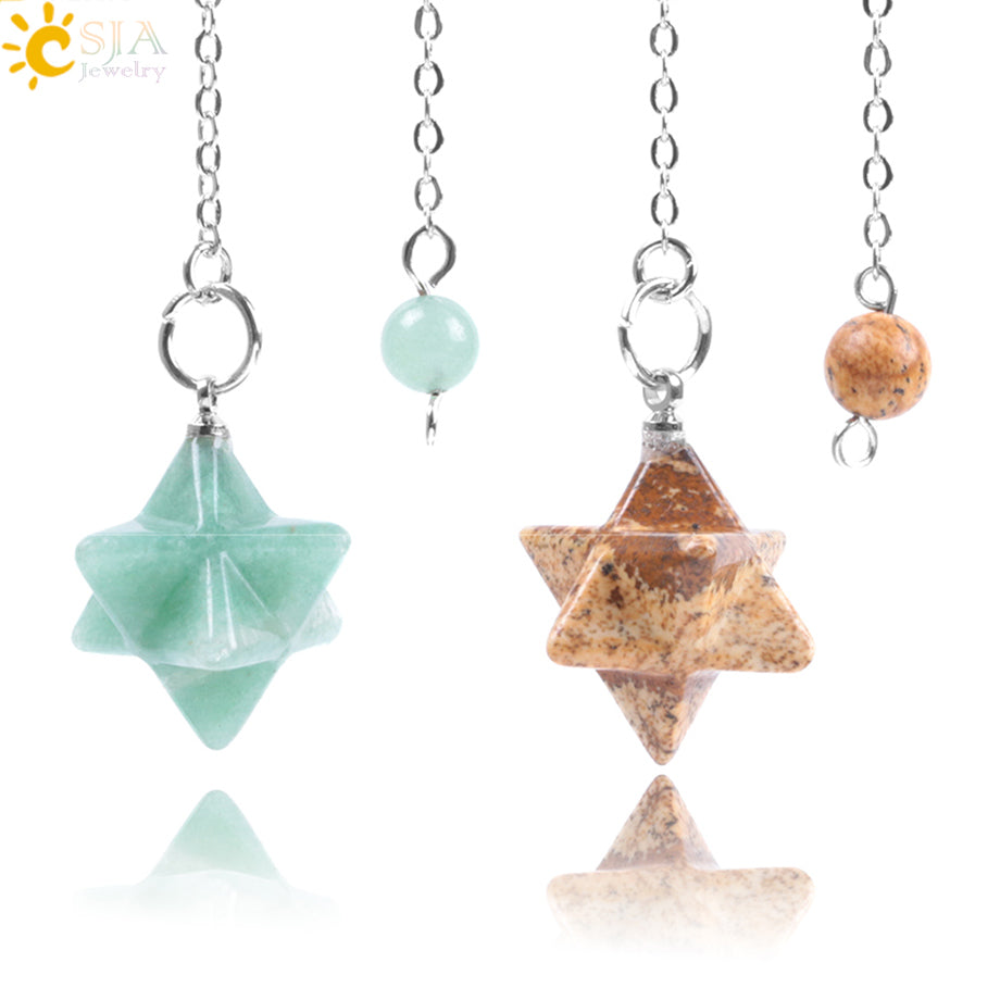 🌙 Natural Gem Stones Merkabah Pendulums for Dowsing Divination Wicca Chakra Reiki Pink Crystal Lapis Lazuli Onyx Pendant