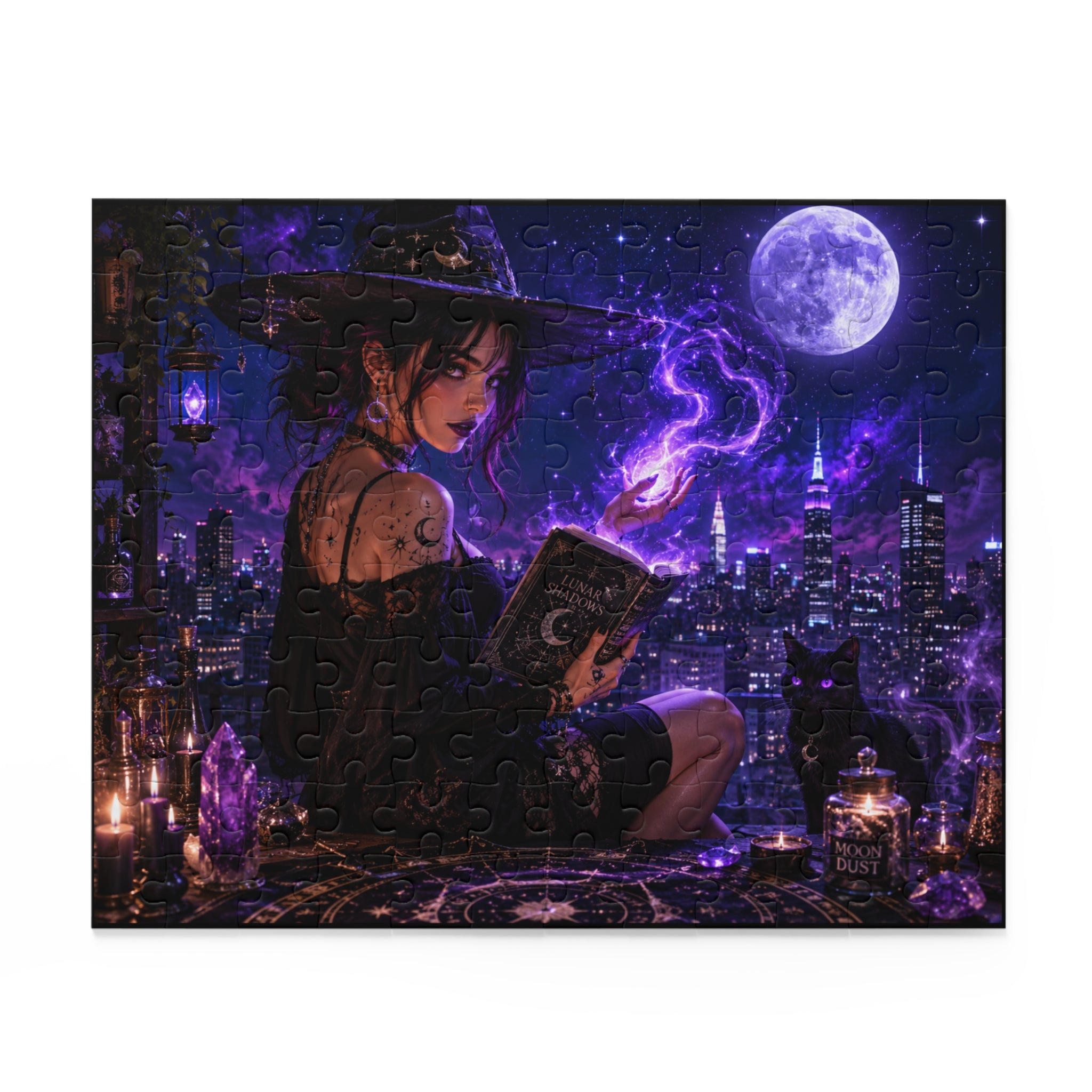 Mystic Night Witch Puzzle — Magical Cityscape Jigsaw (120/252/500 pcs)