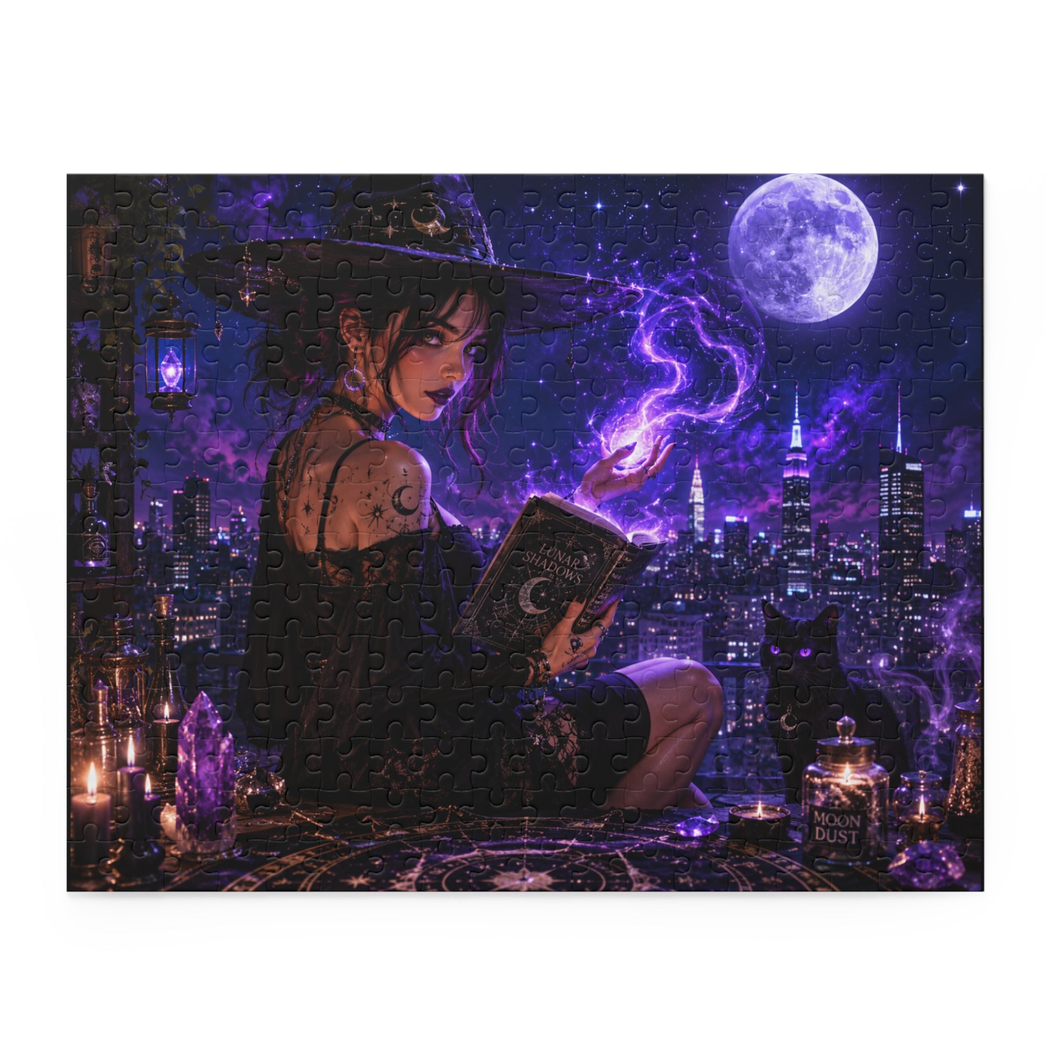 Mystic Night Witch Puzzle — Magical Cityscape Jigsaw (120/252/500 pcs)