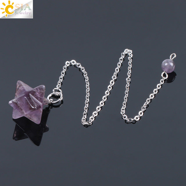 🌙 Natural Gem Stones Merkabah Pendulums for Dowsing Divination Wicca Chakra Reiki Pink Crystal Lapis Lazuli Onyx Pendant