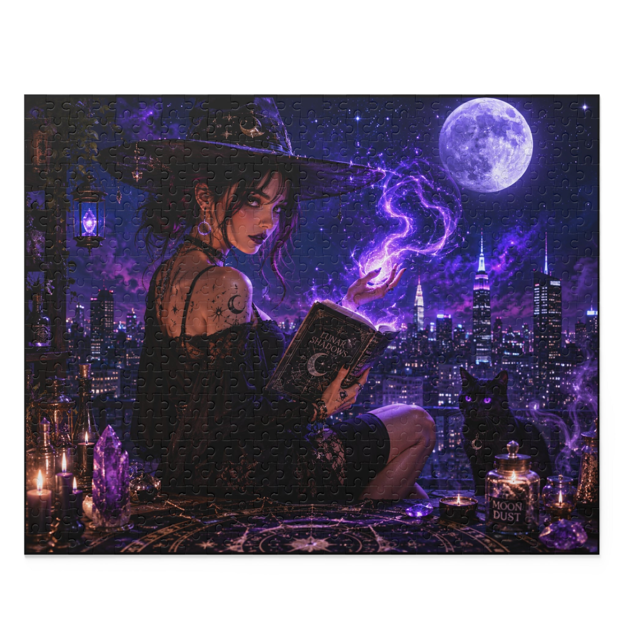 Mystic Night Witch Puzzle — Magical Cityscape Jigsaw (120/252/500 pcs)