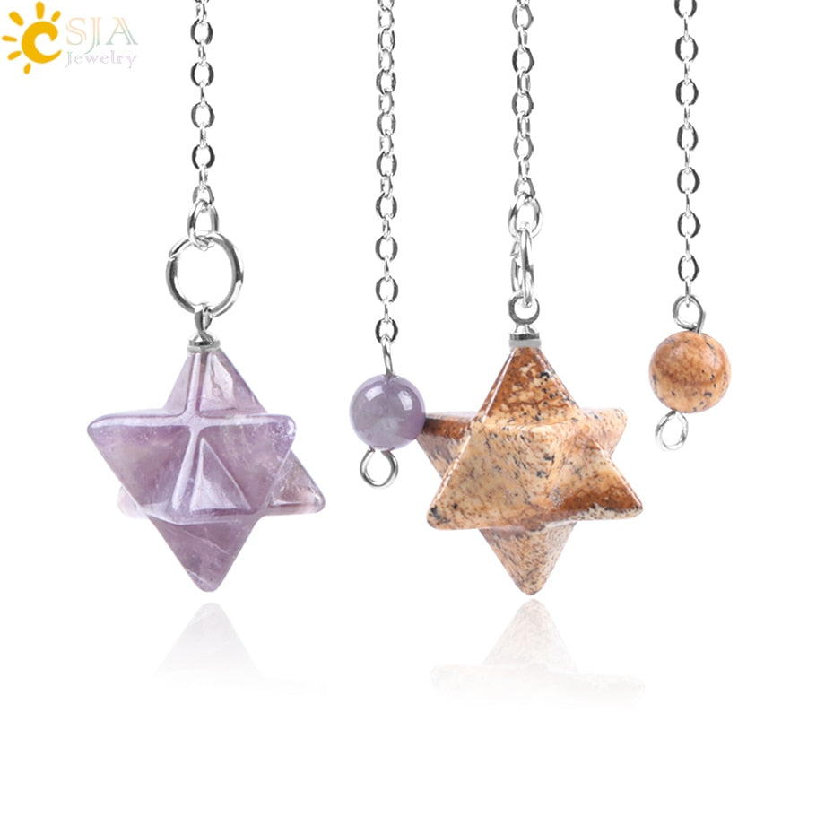 🌙 Natural Gem Stones Merkabah Pendulums for Dowsing Divination Wicca Chakra Reiki Pink Crystal Lapis Lazuli Onyx Pendant