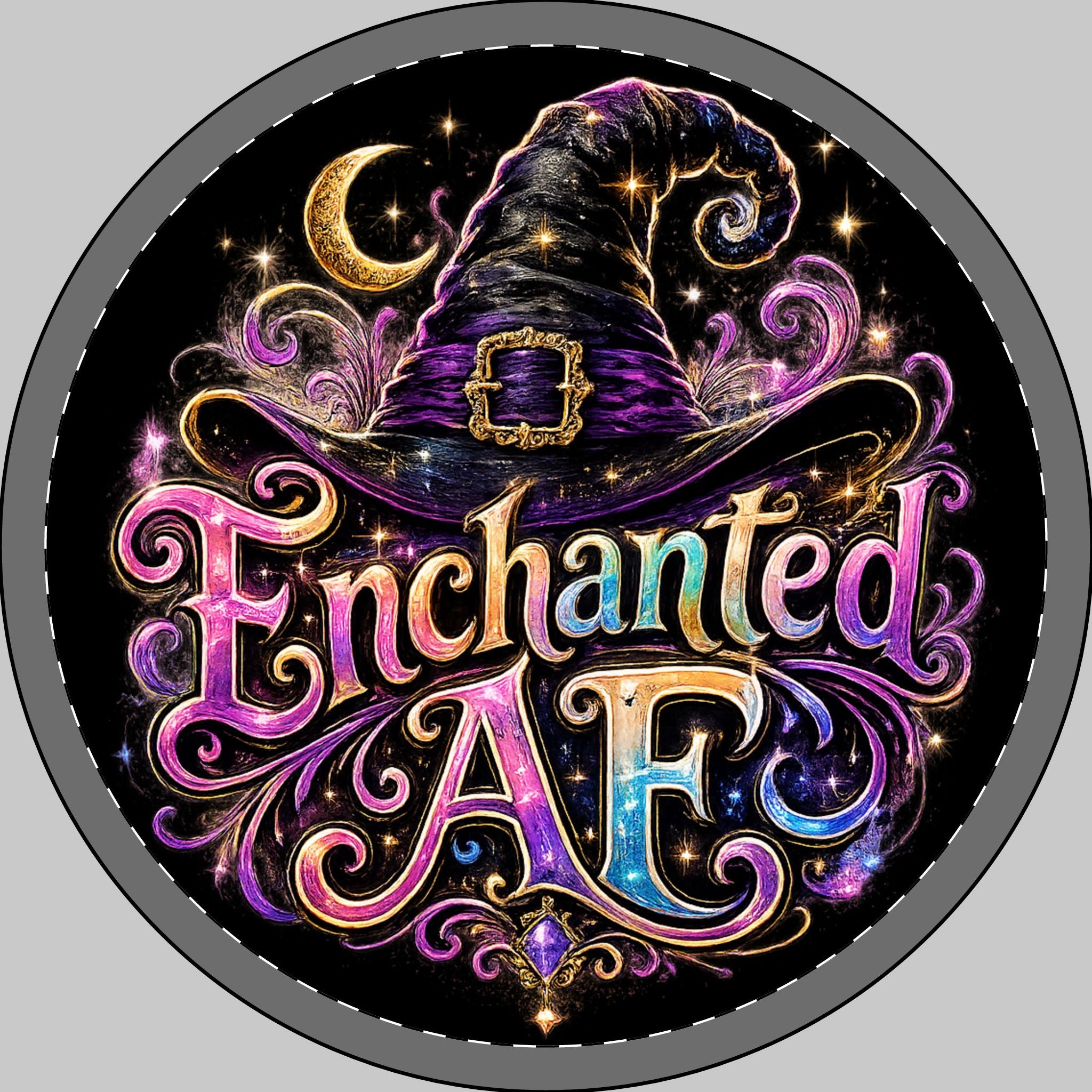 Enchanted AF Round Car Magnet – Witch Hat Magic Vehicle Decal