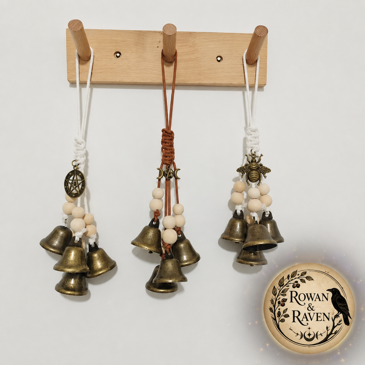 White Hanging Witch Bells for Door Protection Wiccan Pagan Decor Evil Ward & Negative Energy Shield  Handmade Folk Magic Charm