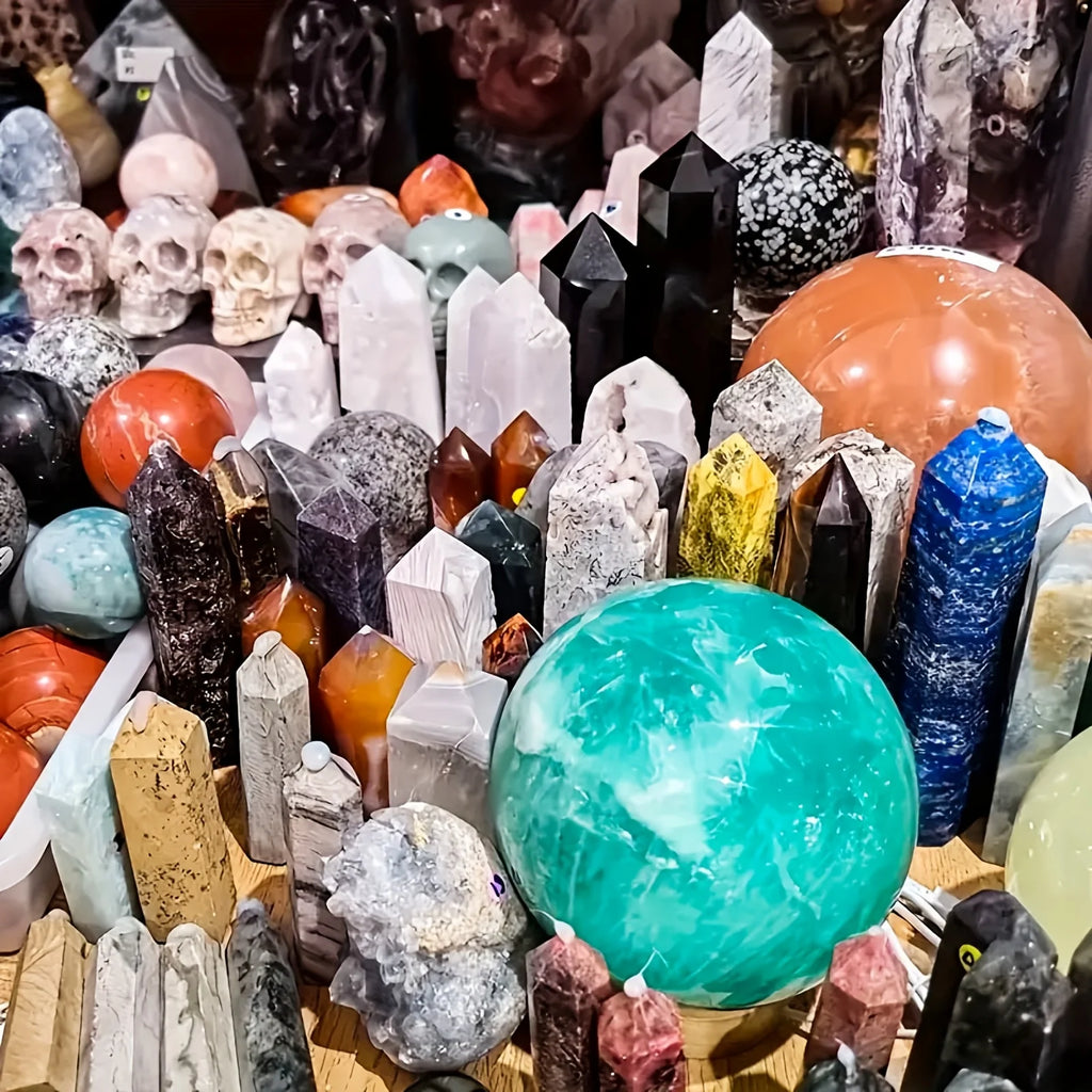 1lb-3lb Crystal Gift Box-Mixed Raw Stone, Tower, Sphere, Carving