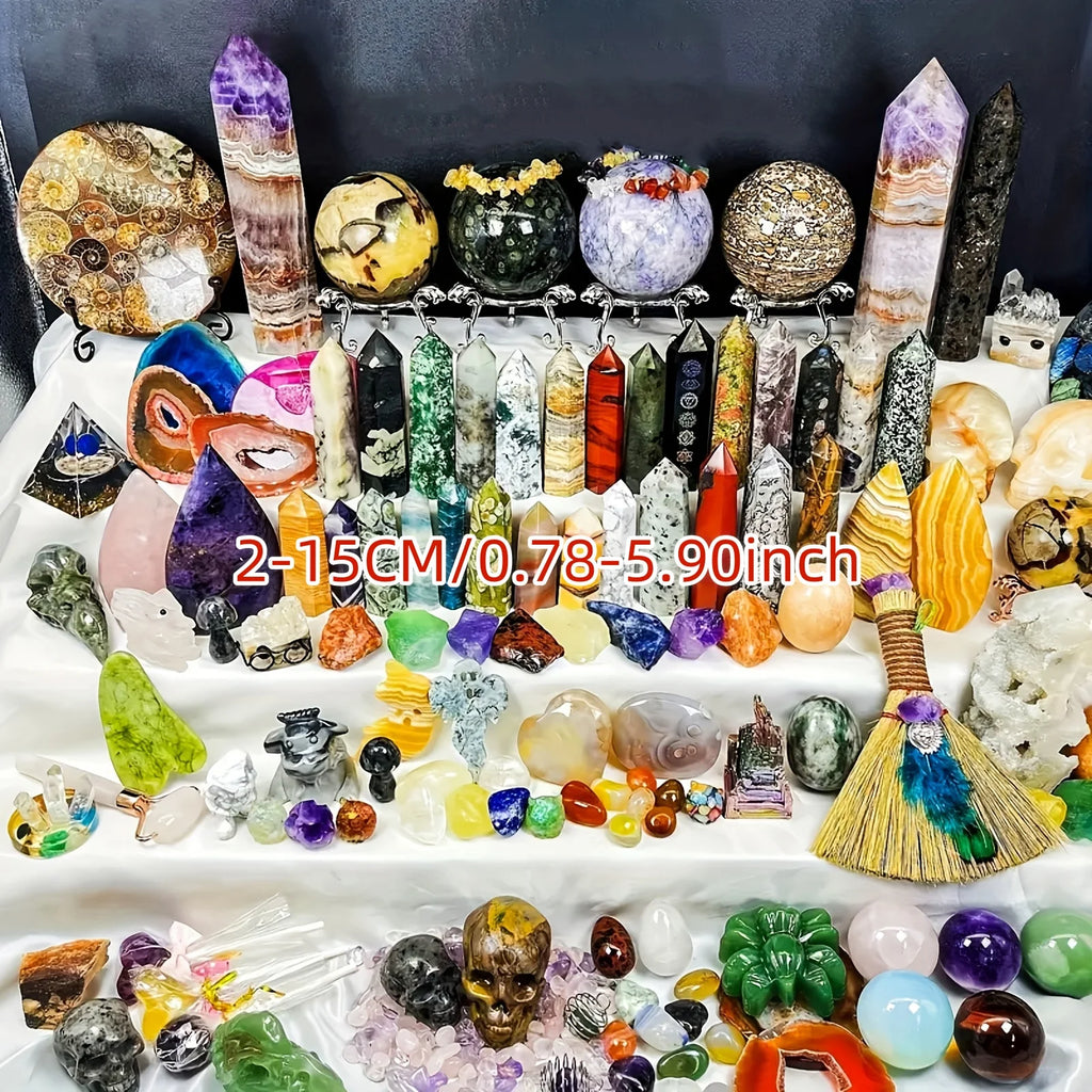 1lb-3lb Crystal Gift Box-Mixed Raw Stone, Tower, Sphere, Carving
