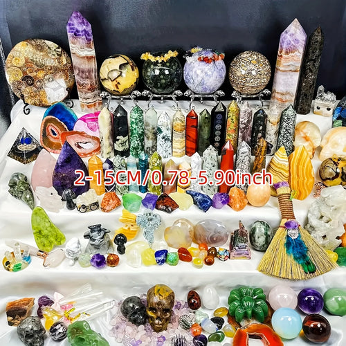 1lb-3lb Crystal Gift Box-Mixed Raw Stone, Tower, Sphere, Carving