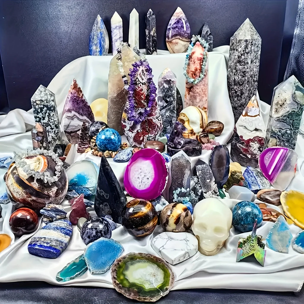 1lb-3lb Crystal Gift Box-Mixed Raw Stone, Tower, Sphere, Carving