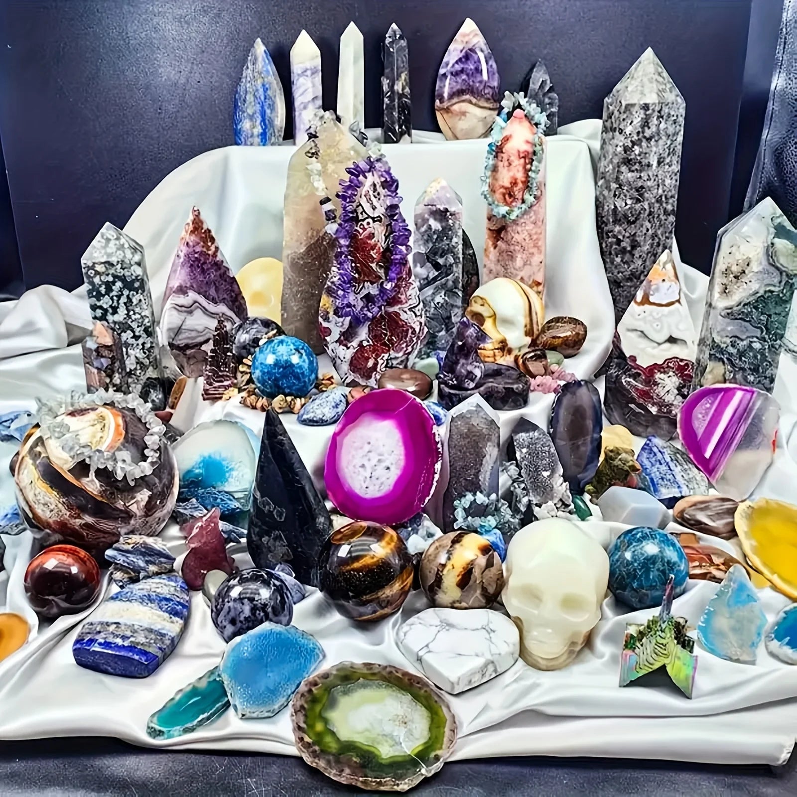1lb-3lb Crystal Gift Box-Mixed Raw Stone, Tower, Sphere, Carving