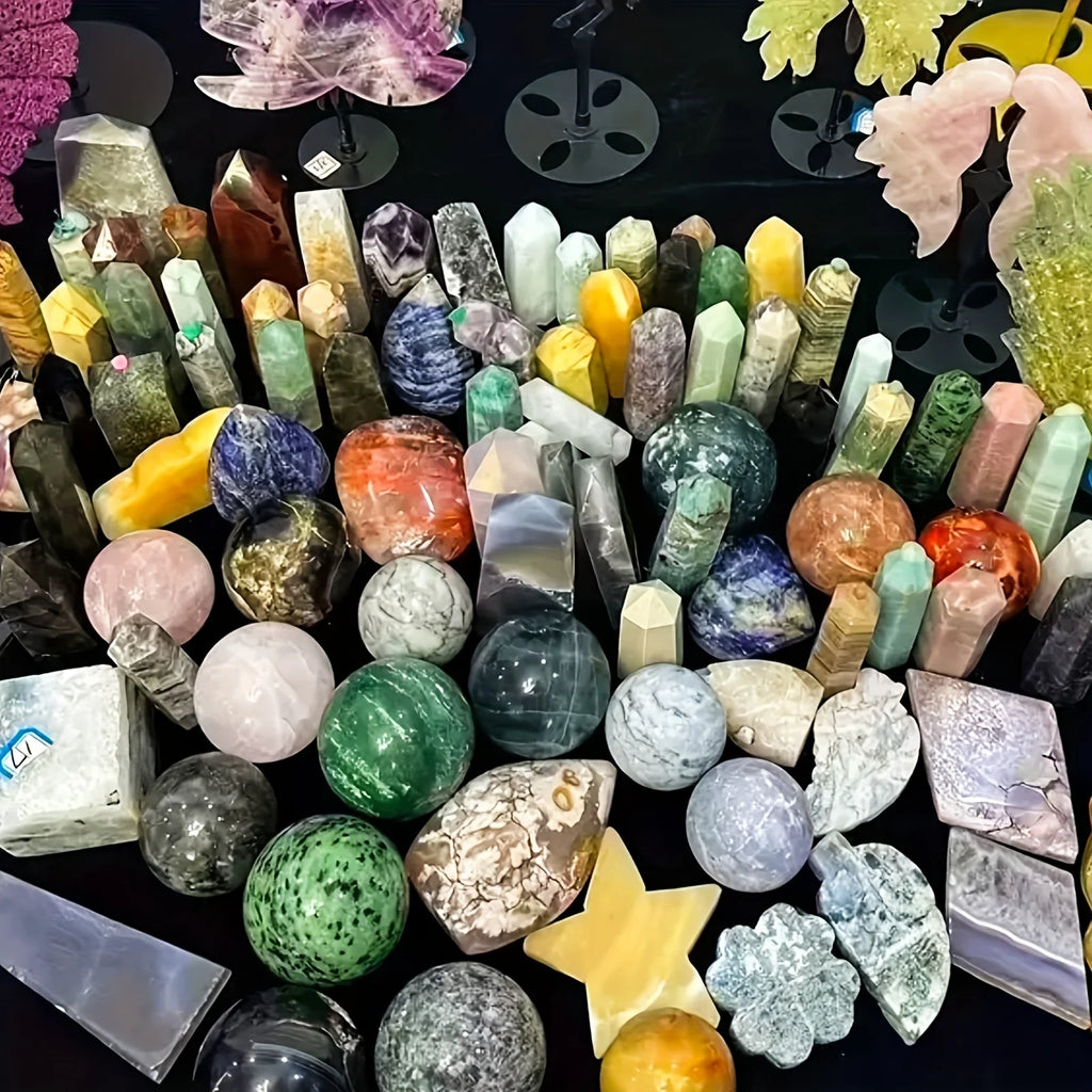 1lb-3lb Crystal Gift Box-Mixed Raw Stone, Tower, Sphere, Carving