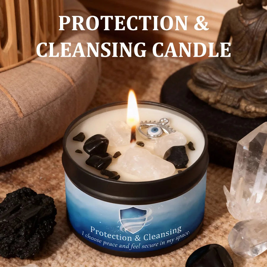White Sage Frankincense Crystal Scented Candle Protection Cleansing Aromatherapy Meditation Room Decor Spiritual Yoga Gift 3oz