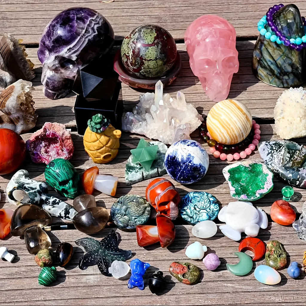 1lb-3lb Crystal Gift Box-Mixed Raw Stone, Tower, Sphere, Carving