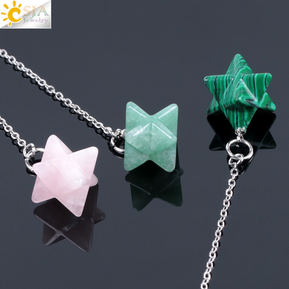 🌙 Natural Gem Stones Merkabah Pendulums for Dowsing Divination Wicca Chakra Reiki Pink Crystal Lapis Lazuli Onyx Pendant