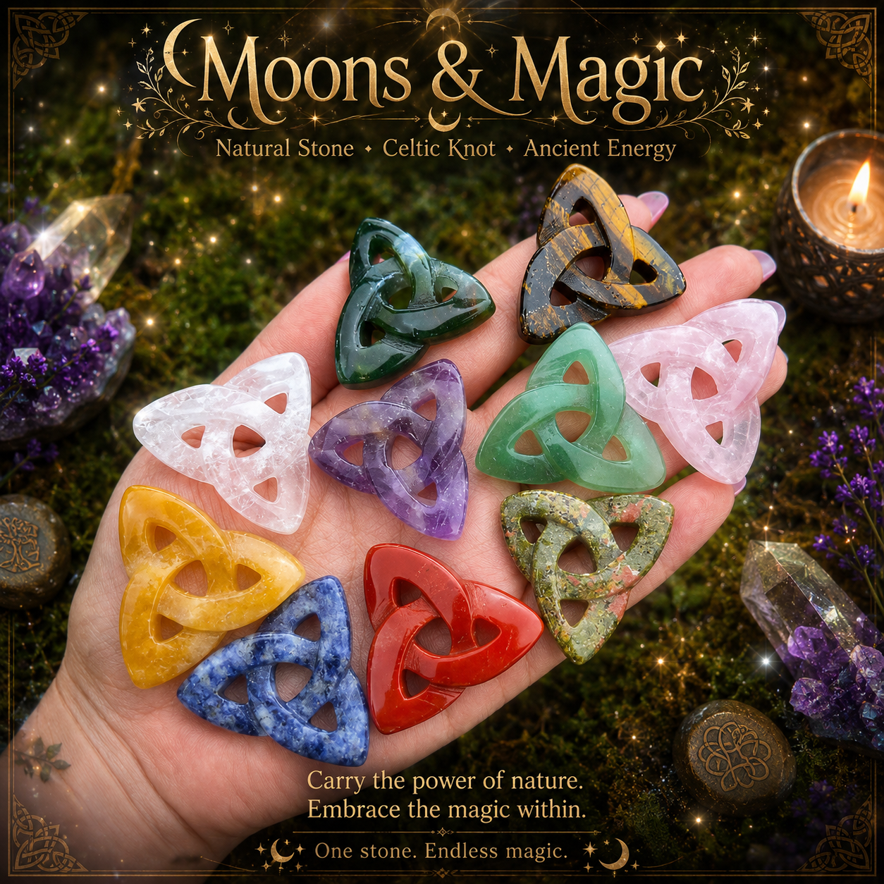 **Enchanted Celtic Knot Natural Stone Crystal & Chakra Stone Ornament**