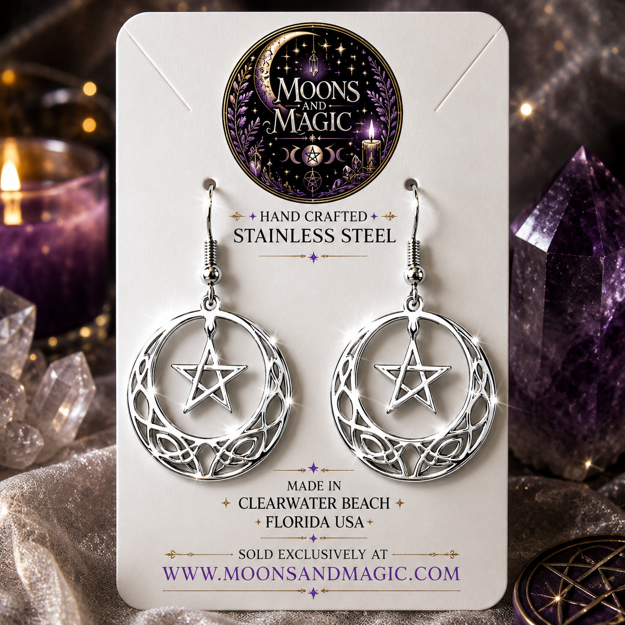 Celtic Knot Pentagram Stainless Steel Earrings ✨💜
