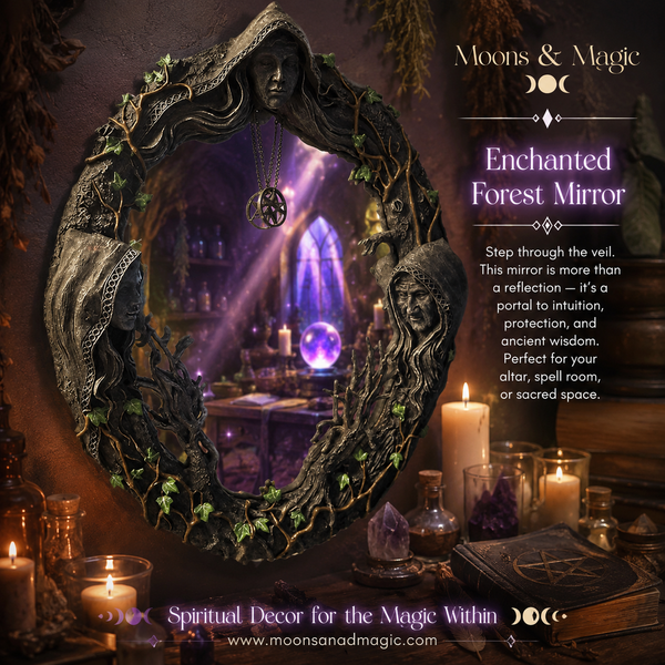 Celtic Sacred Moon Triple Goddess Mother Maiden Crone Wall Hanging Mirror With Pentagram Amulet Pendant Plaque Decor