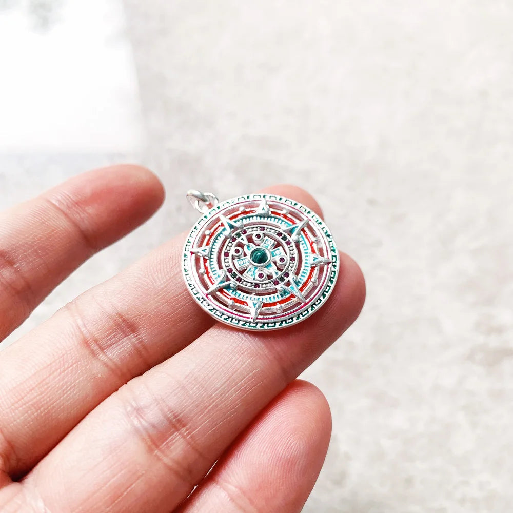 925 Sterling Silver Magical Amulet Mythical Aztec Compass Pendant Jewelry