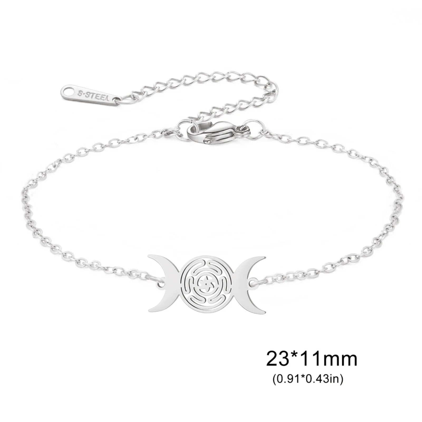 Triple Moon Goddess Bracelet for Women Hecate Wheel Adjustable Black Rope Bracelet Wiccan Pagan Jewelry Gift