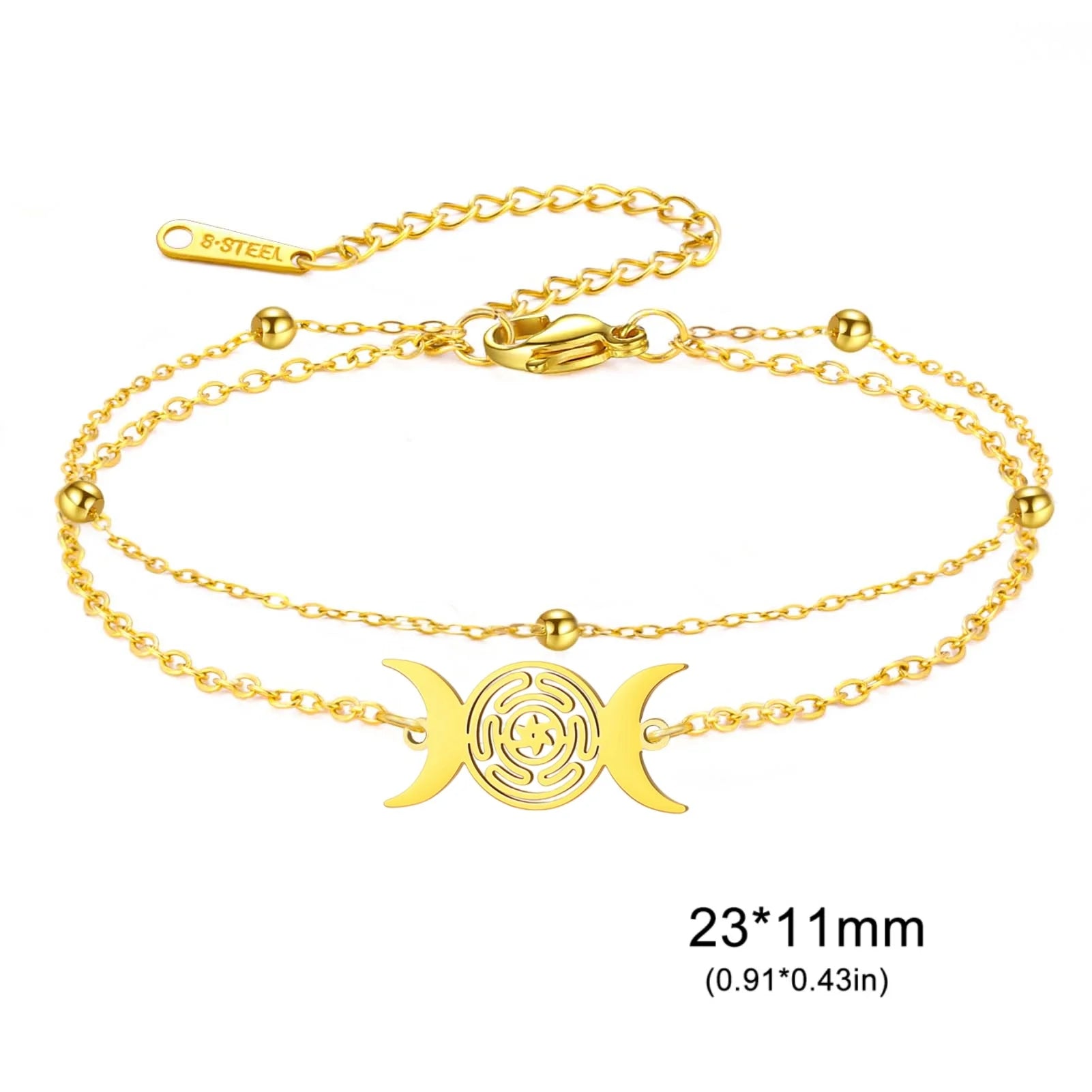 Triple Moon Goddess Bracelet for Women Hecate Wheel Adjustable Black Rope Bracelet Wiccan Pagan Jewelry Gift