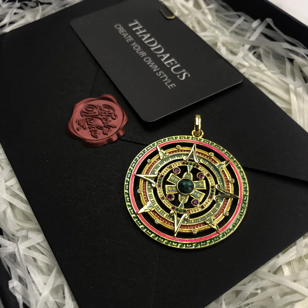 925 Sterling Silver Magical Amulet Mythical Aztec Compass Pendant Jewelry