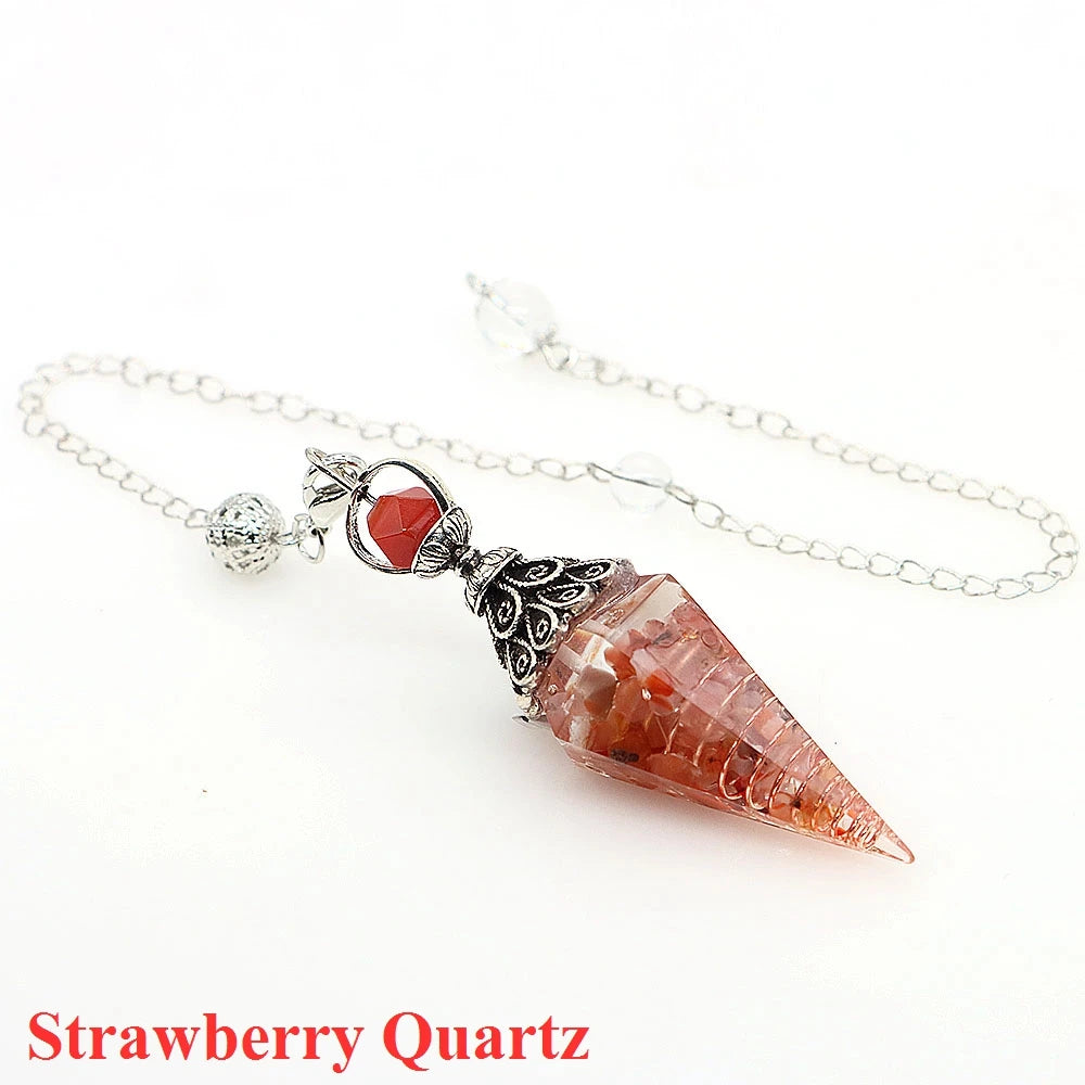 Natural Crystal Dowsing Pendulum Reiki Stone Chips Orgone Pendulums Hexagonal Pointed Reisin Spiritual Pendulo for Divination