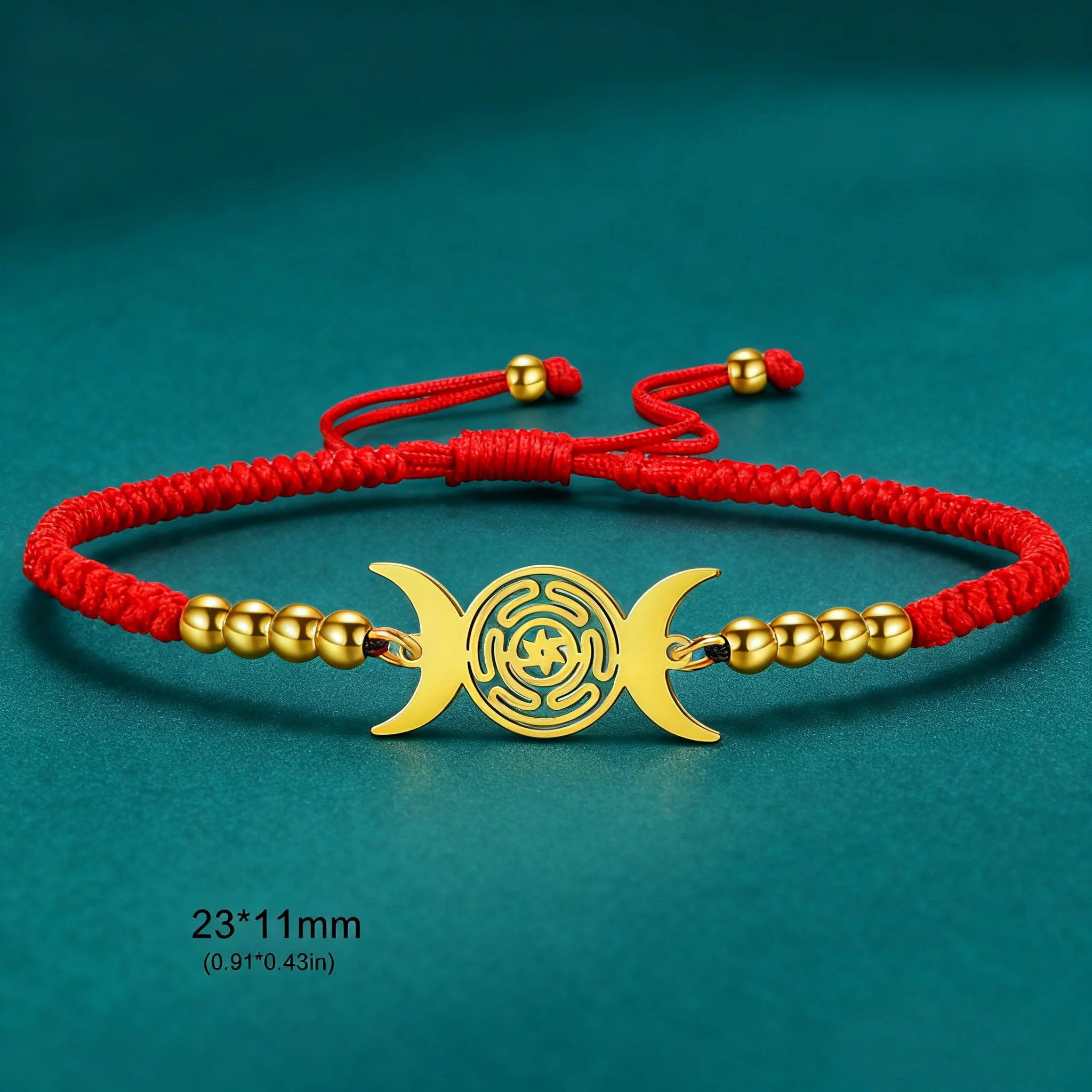 Triple Moon Goddess Bracelet for Women Hecate Wheel Adjustable Black Rope Bracelet Wiccan Pagan Jewelry Gift
