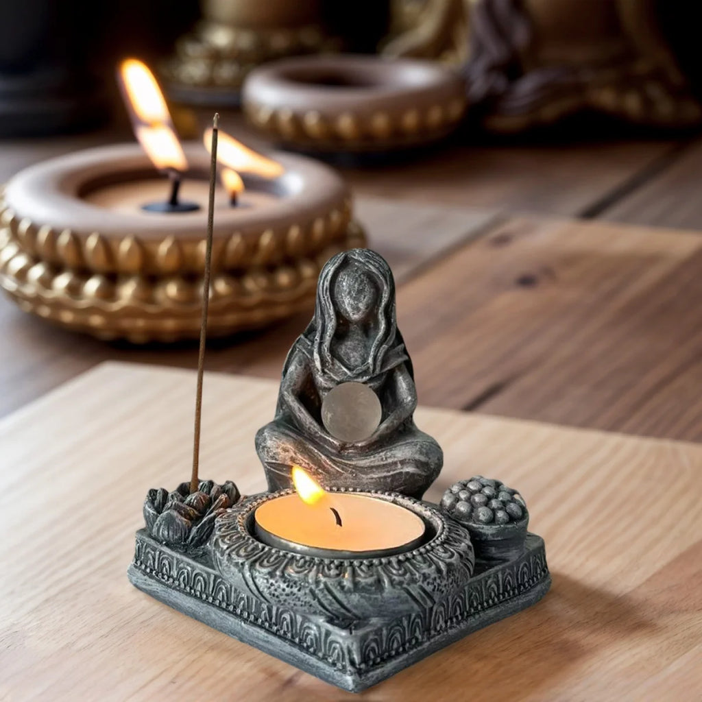 1 Piece Moon Goddess Candle Holder and Incense Statue Ornament, Zen Meditation Space Decoration, Tabletop Candle and Incense Holder, Artistic Atmosphere-Enhancing Item , Witchcraft, Rituals