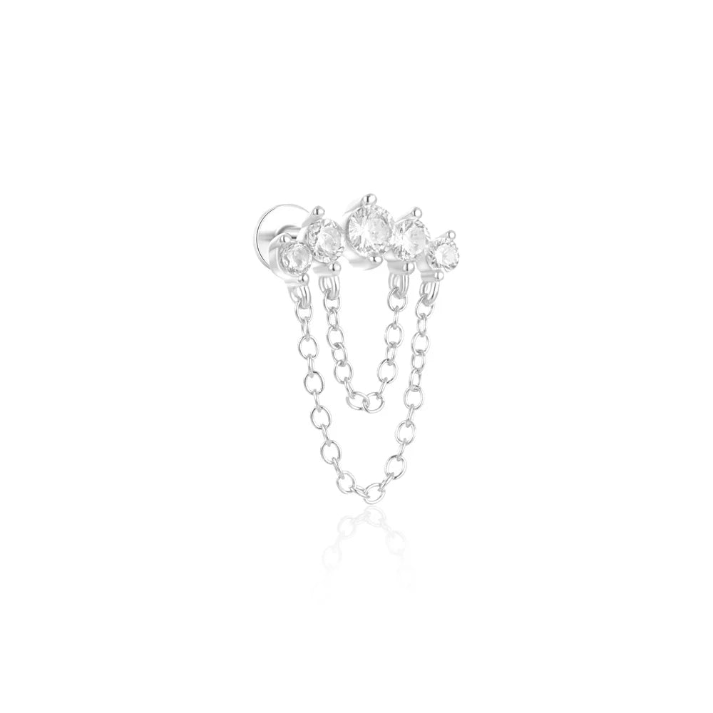 1PC 925 Sterling Silver Eight-pointed Star CZ Piercing Earring For Women Ins Tassel Chain Stud Earring Party Fine Jewelry