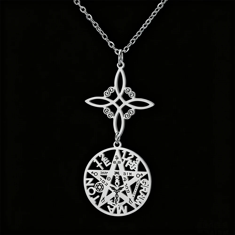 Witch Knot Pentagram  Necklace Stainless Steel Double Protection Jewerly