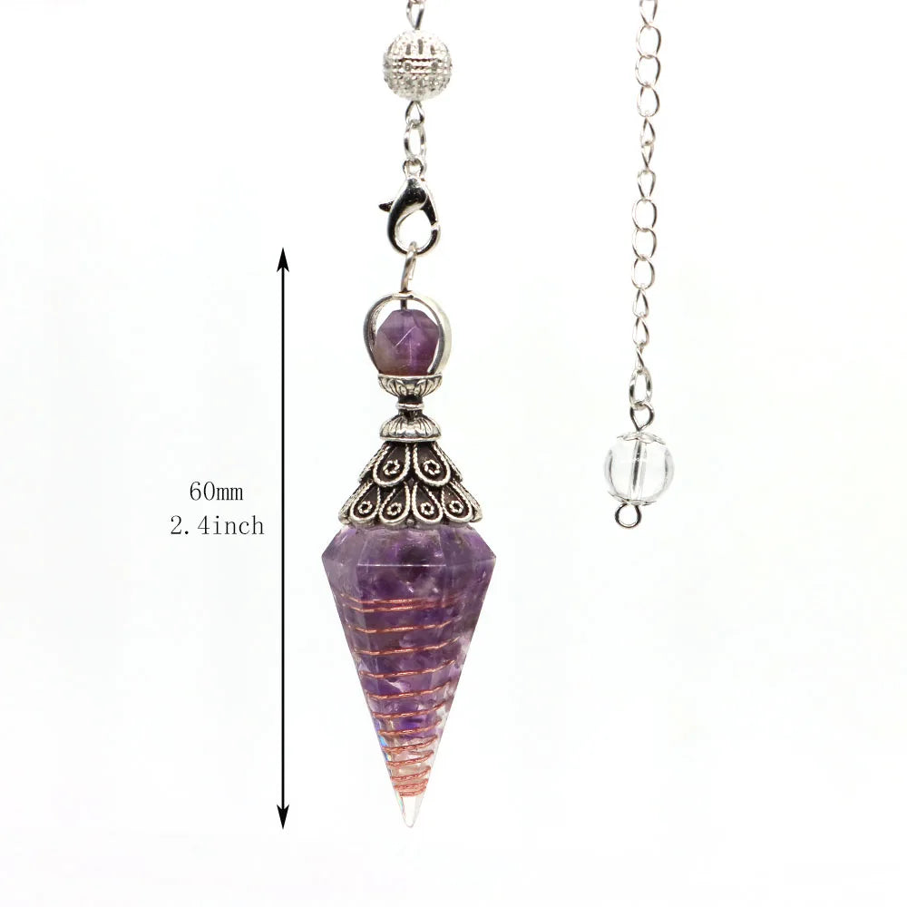 Natural Crystal Dowsing Pendulum Reiki Stone Chips Orgone Pendulums Hexagonal Pointed Reisin Spiritual Pendulo for Divination