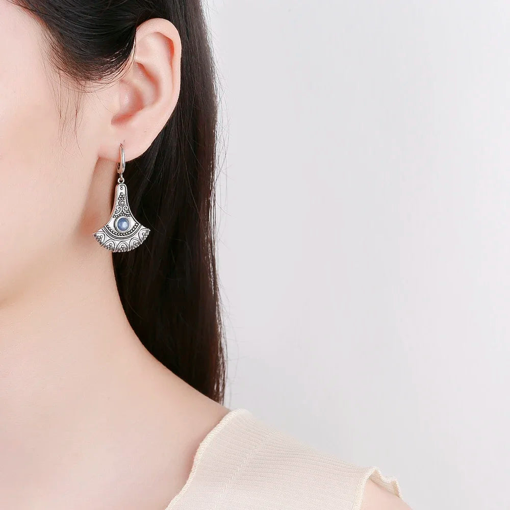 Long Natural Kyanite Earrings S925 Silver for Women