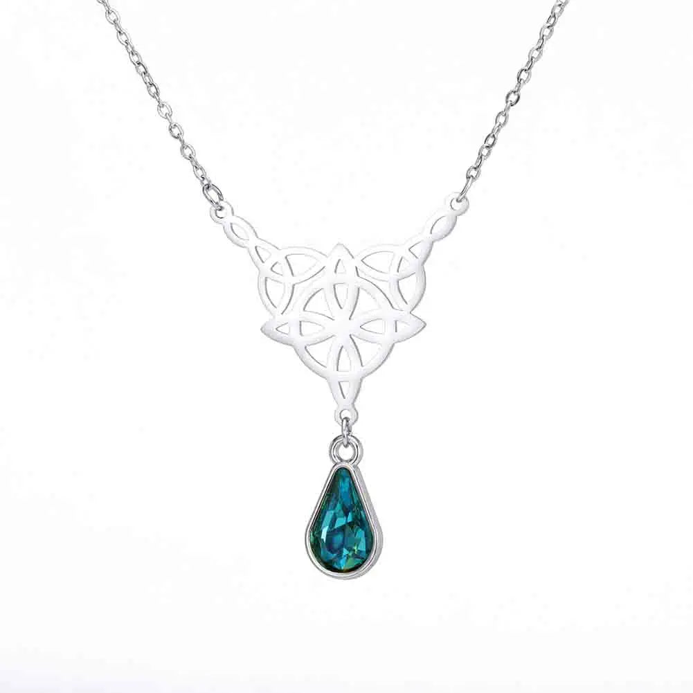 Witch Knot Necklace For Women Stainless Steel Hollow Celtic Knot Crystal Pendant Necklace