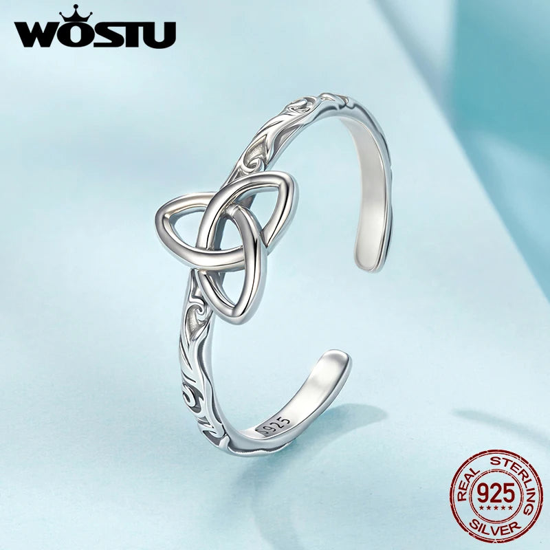 925 Sterling Silver Vintage Celtic Knot Open Ring For Good Luck Witch Knot Adjustable Rings Amulet Jewelry
