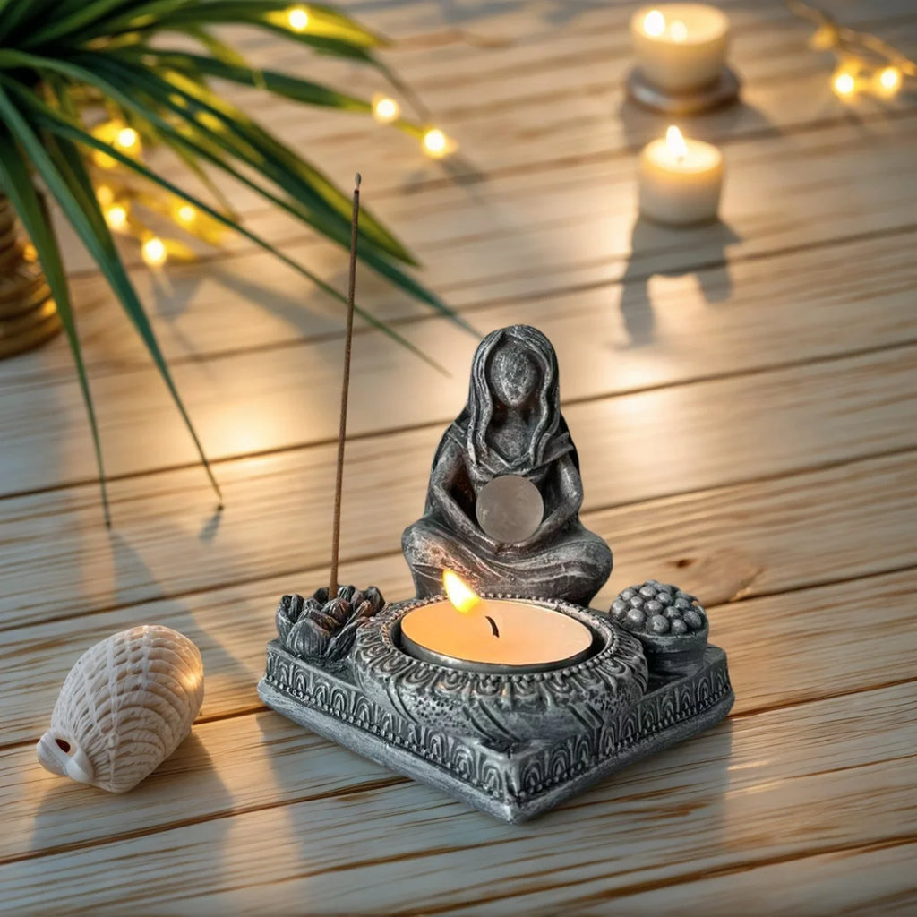 1 Piece Moon Goddess Candle Holder and Incense Statue Ornament, Zen Meditation Space Decoration, Tabletop Candle and Incense Holder, Artistic Atmosphere-Enhancing Item , Witchcraft, Rituals