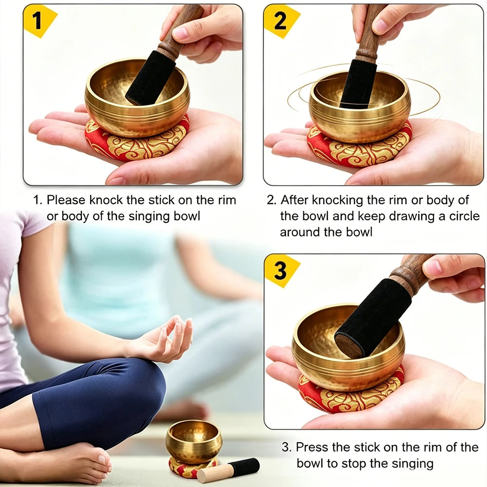 Nepalese Singing Bowl Set Authentic Handcrafted Mindfulness Meditation Holistic Sound 7 Chakra Healing