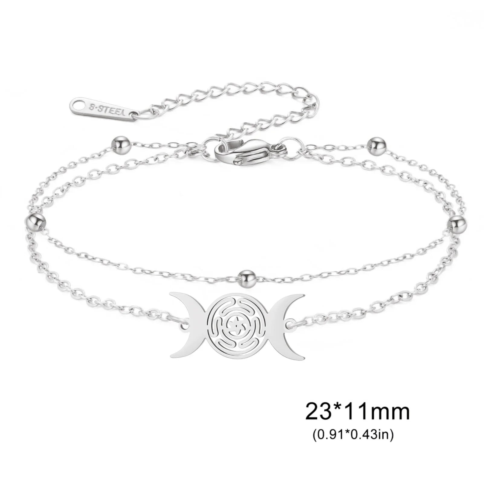 Triple Moon Goddess Bracelet for Women Hecate Wheel Adjustable Black Rope Bracelet Wiccan Pagan Jewelry Gift