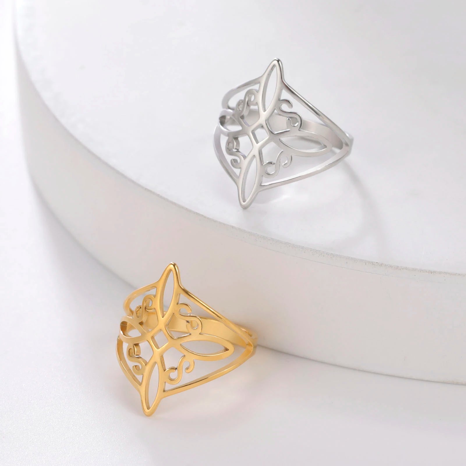 Witch Knot Stainless Steel Ring Wiccan Cross Celtics Knot Witchcraft Good Luck Protection