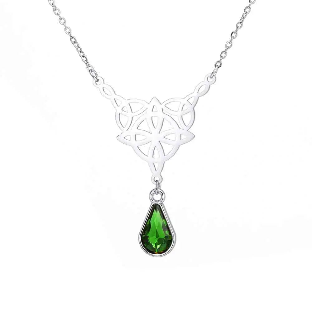 Witch Knot Necklace For Women Stainless Steel Hollow Celtic Knot Crystal Pendant Necklace