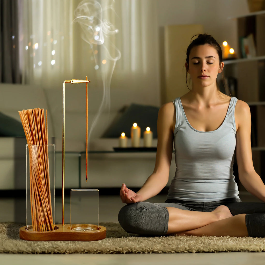 2 in 1 Incense Holder Incense Burner with Glass Ash Catcher and Incense Sticks Organizer for Meditation Yoga Spa
