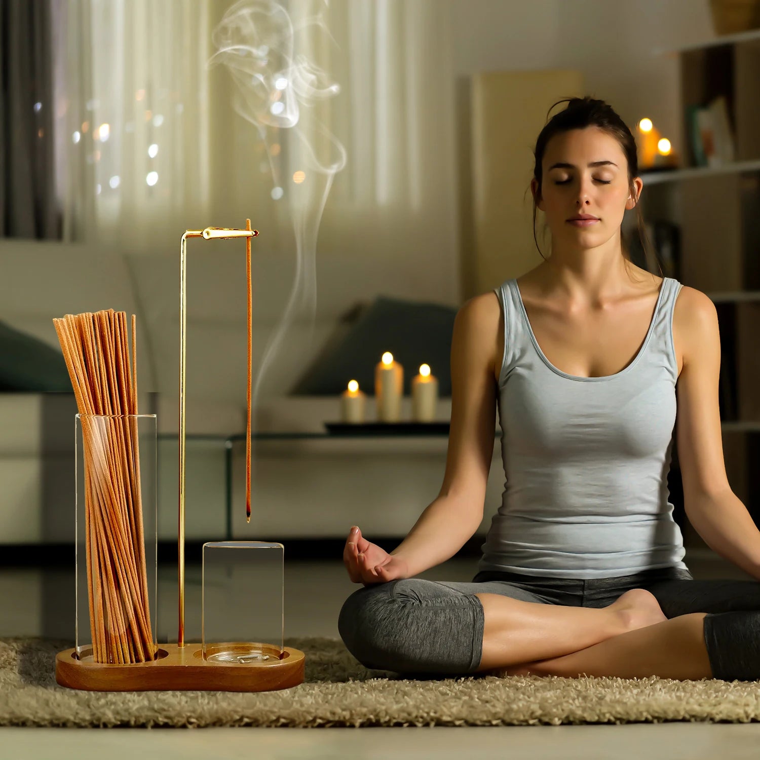 2 in 1 Incense Holder Incense Burner with Glass Ash Catcher and Incense Sticks Organizer for Meditation Yoga Spa
