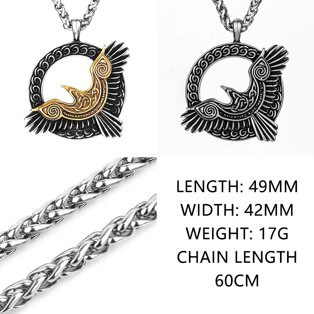 Viking Crow 316L Stainless Steel Pendant Necklace For Men Jewelry