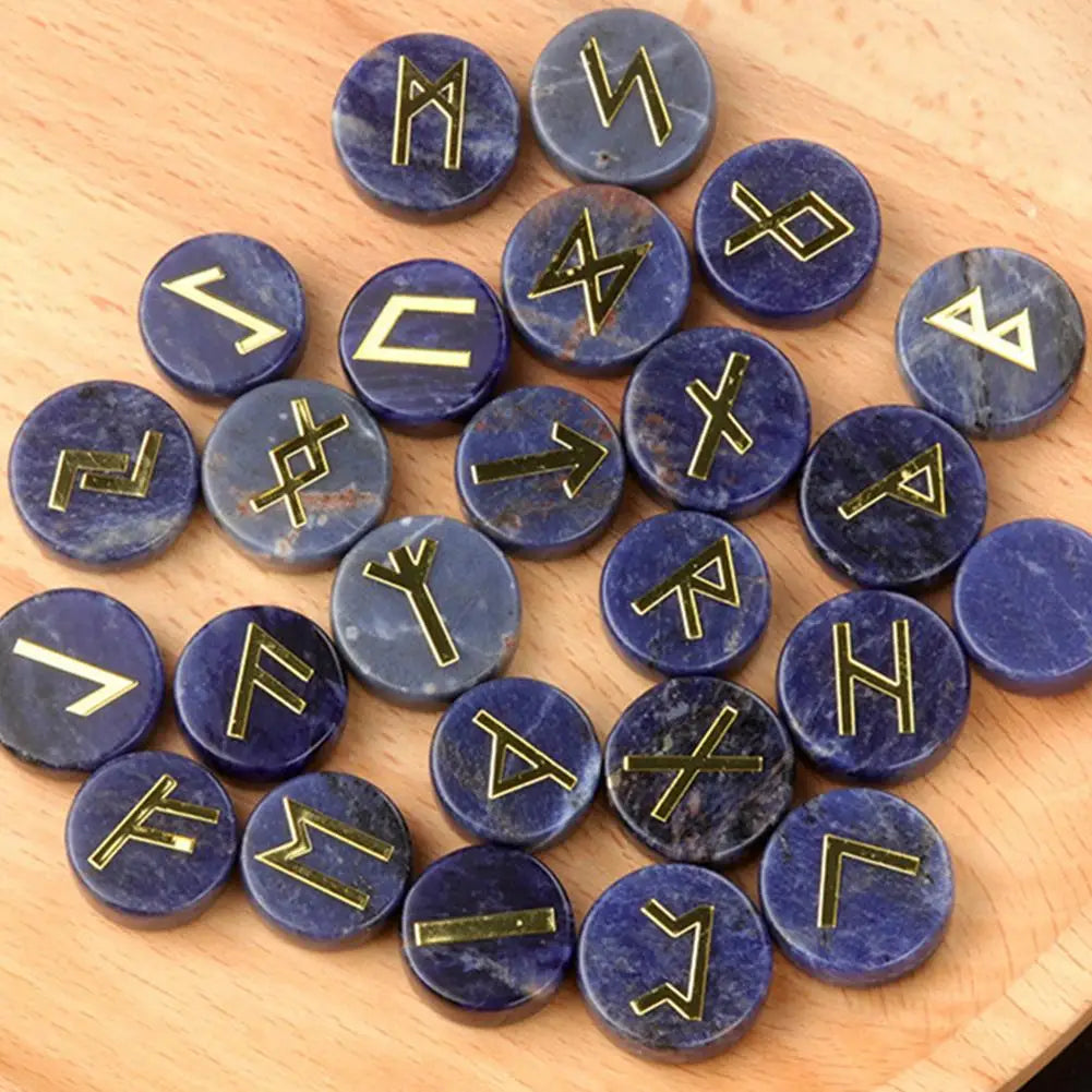 25Pcs/Set Natural Crystal Agate Rune Stones Divination Meditation Rituals Witchcraft