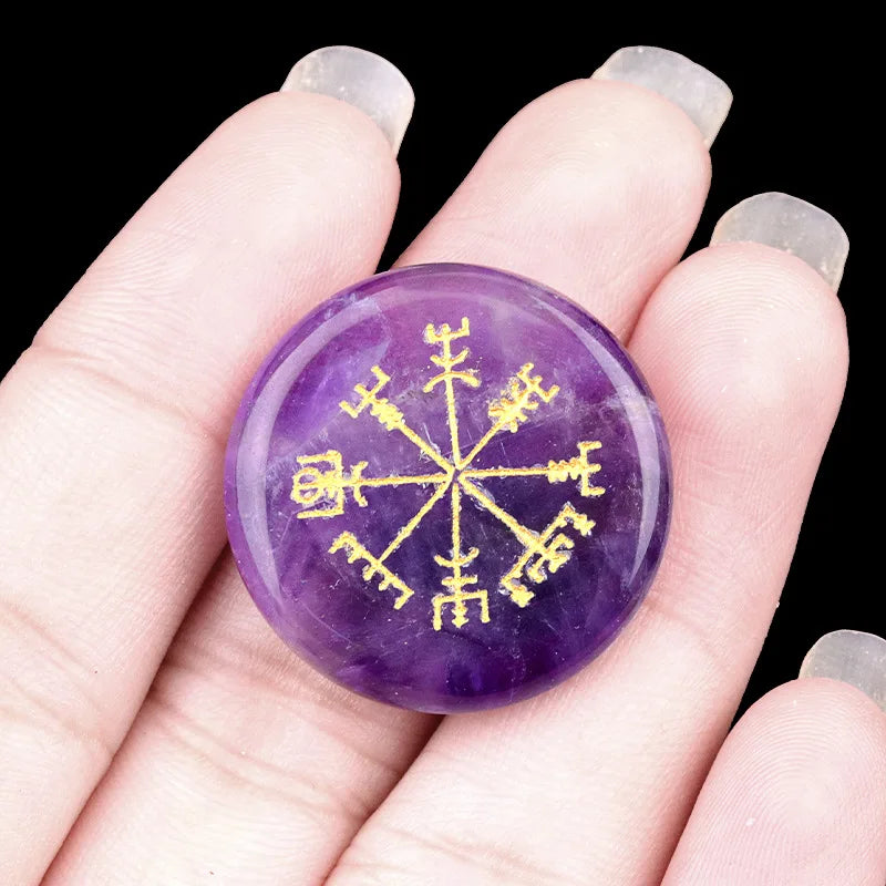 Vegvisir Carving Crystal Stones Round for Energy Therapy Meditation Spiritual Home Decoration 25mm