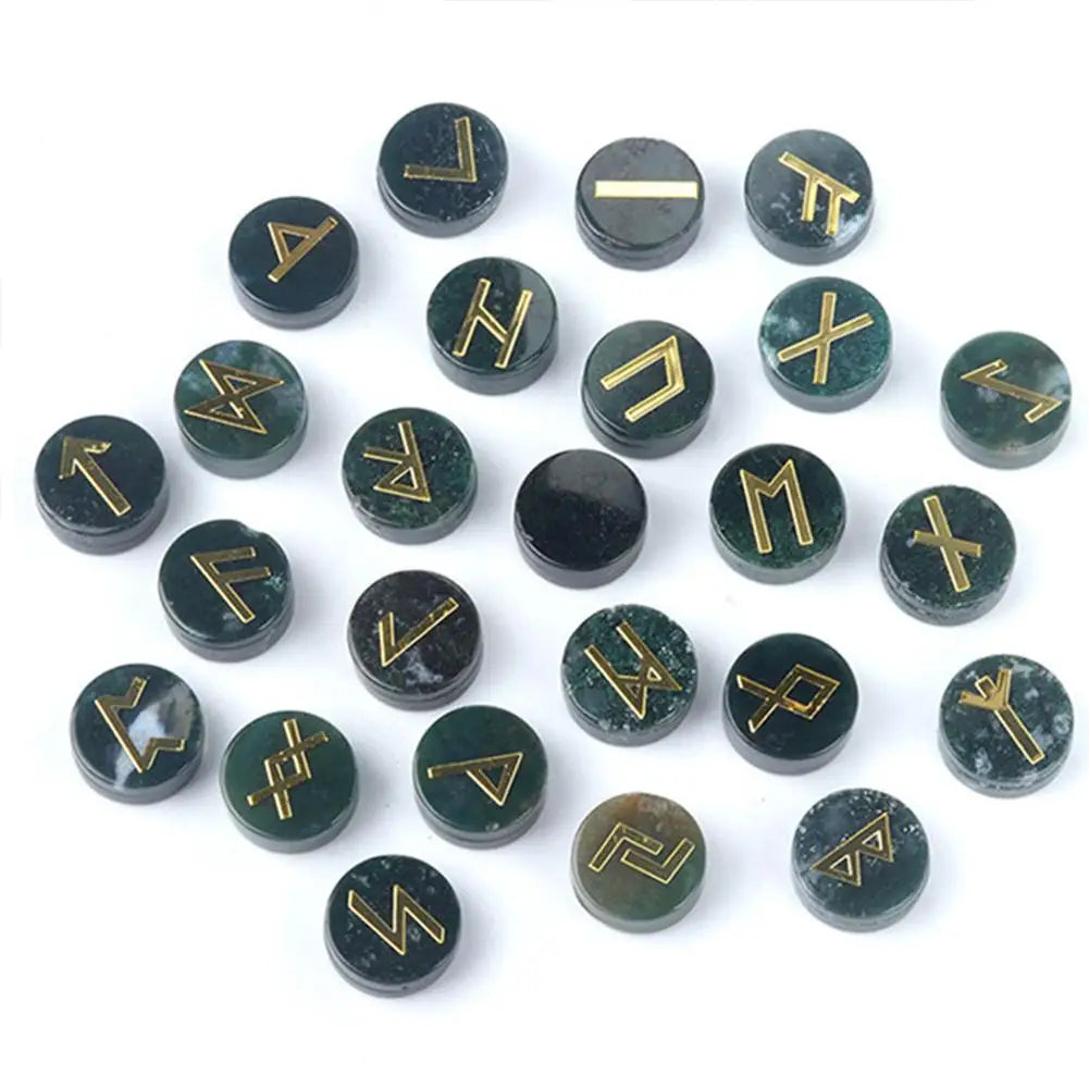 25Pcs/Set Natural Crystal Agate Rune Stones Divination Meditation Rituals Witchcraft