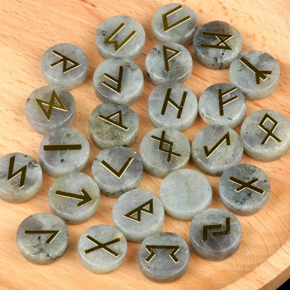 25Pcs/Set Natural Crystal Agate Rune Stones Divination Meditation Rituals Witchcraft