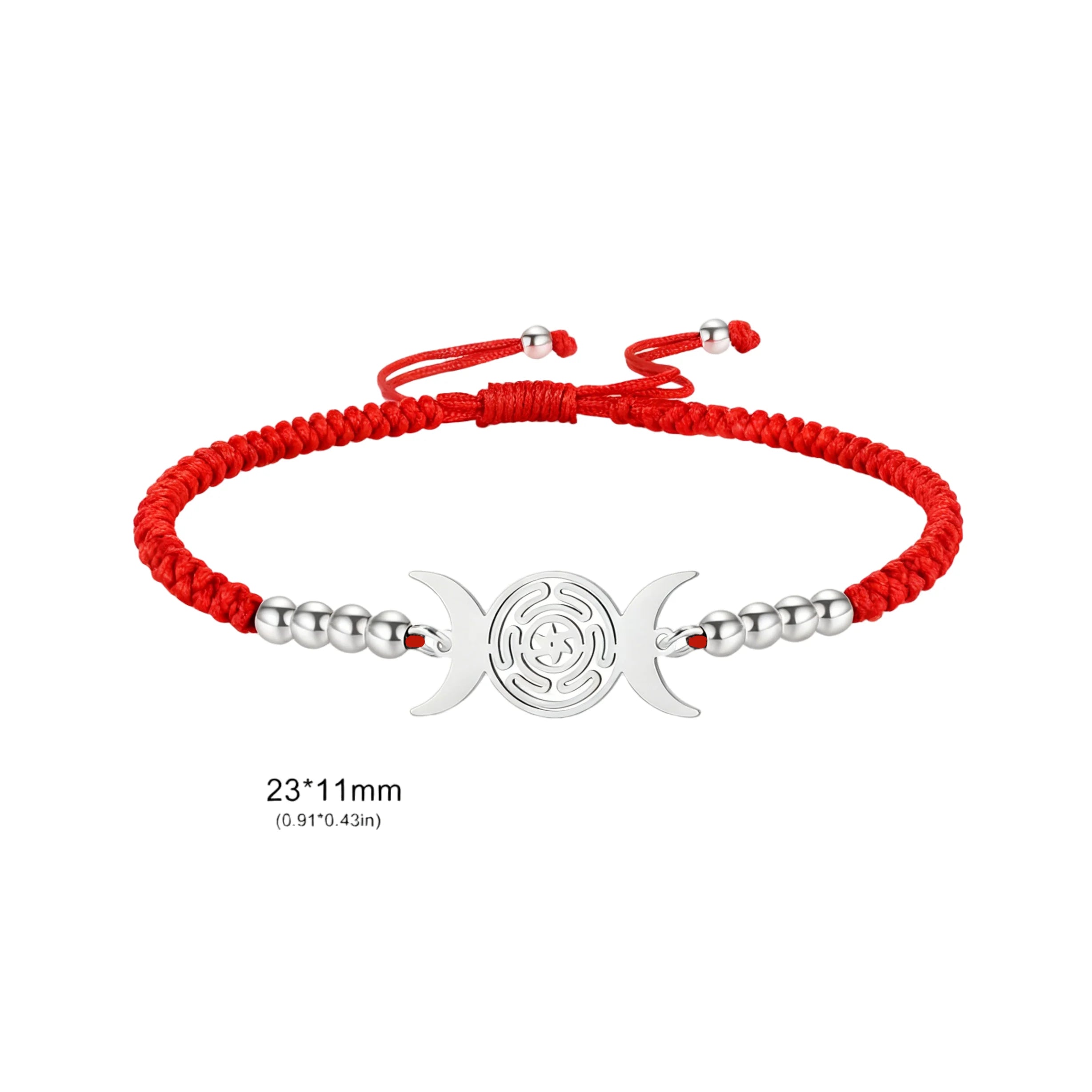 Triple Moon Goddess Bracelet for Women Hecate Wheel Adjustable Black Rope Bracelet Wiccan Pagan Jewelry Gift