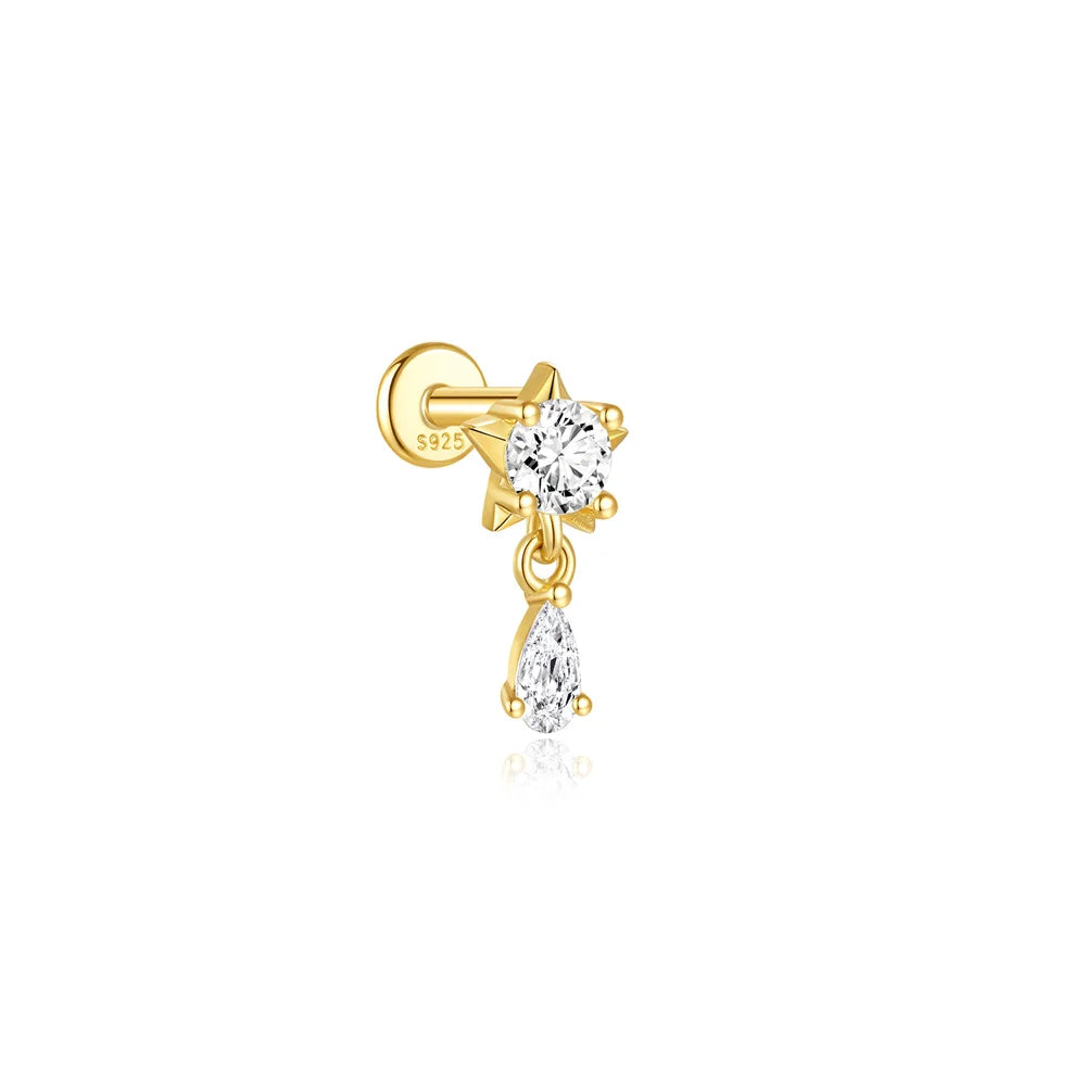 1PC 925 Sterling Silver Eight-pointed Star CZ Piercing Earring For Women Ins Tassel Chain Stud Earring Party Fine Jewelry