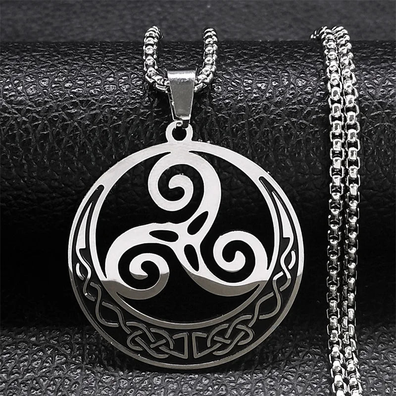 Crescent Celtic Irish Knot Necklaces Stainless Steel Witch Moon Amulet Protection with Chain Necklace
