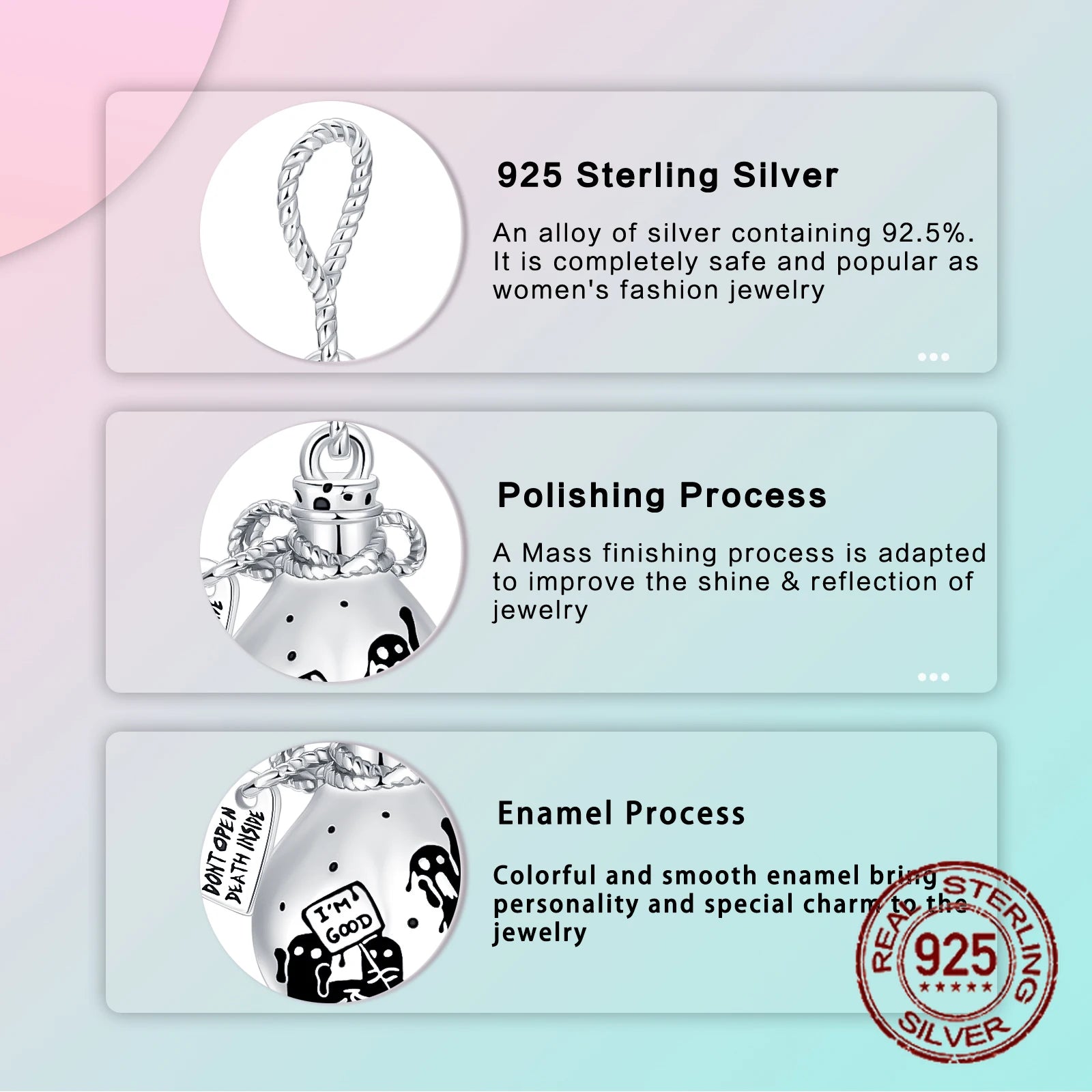 925 Sterling Silver Halloween Magic Potion Ghost Gothic Style Pendant Charm Fit Original Charms Bracelets Women Jewelry