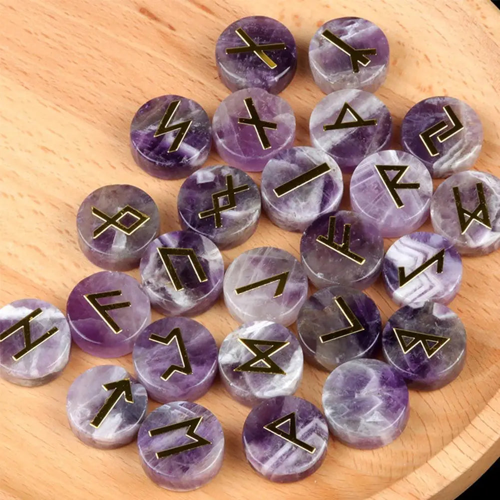 25Pcs/Set Natural Crystal Agate Rune Stones Divination Meditation Rituals Witchcraft